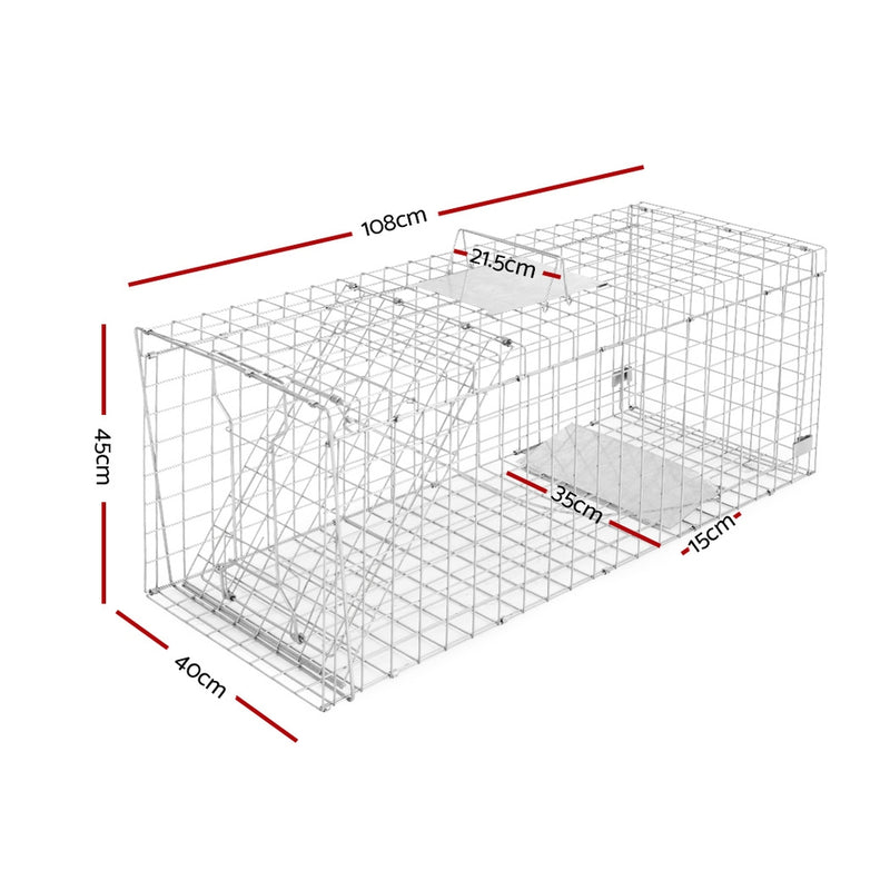 Humane Animal Trap Cage 108 x 40 x 45cm  - Silver