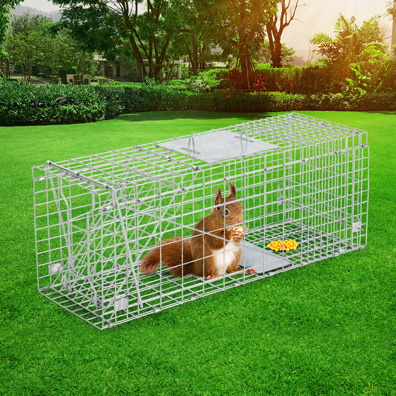 Set of 2 Humane Animal Trap Cage 66 x 23 x 25cm  - Silver