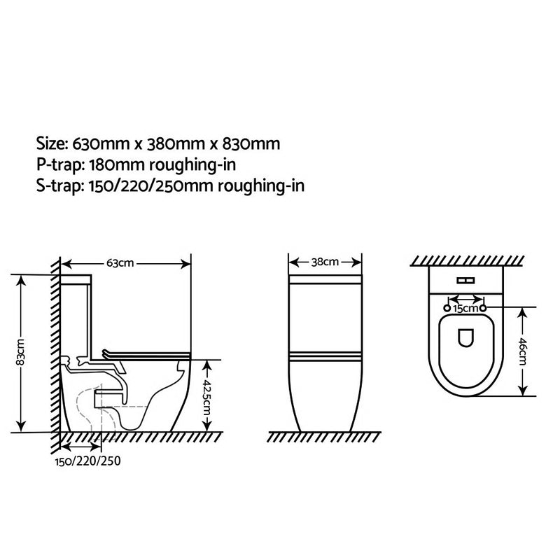 Toilet Suite Rimless Flush Back to Wall Soft Close Seat  Bathroom White