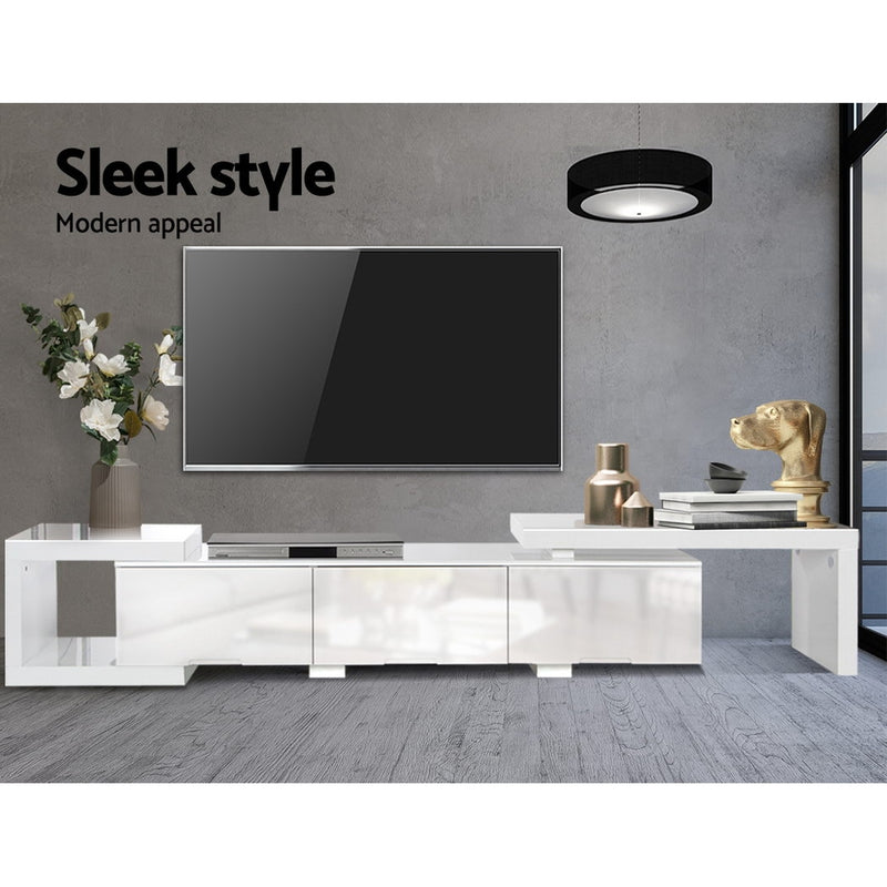 High Gloss Adjustable TV Stand Entertainment Unit - White