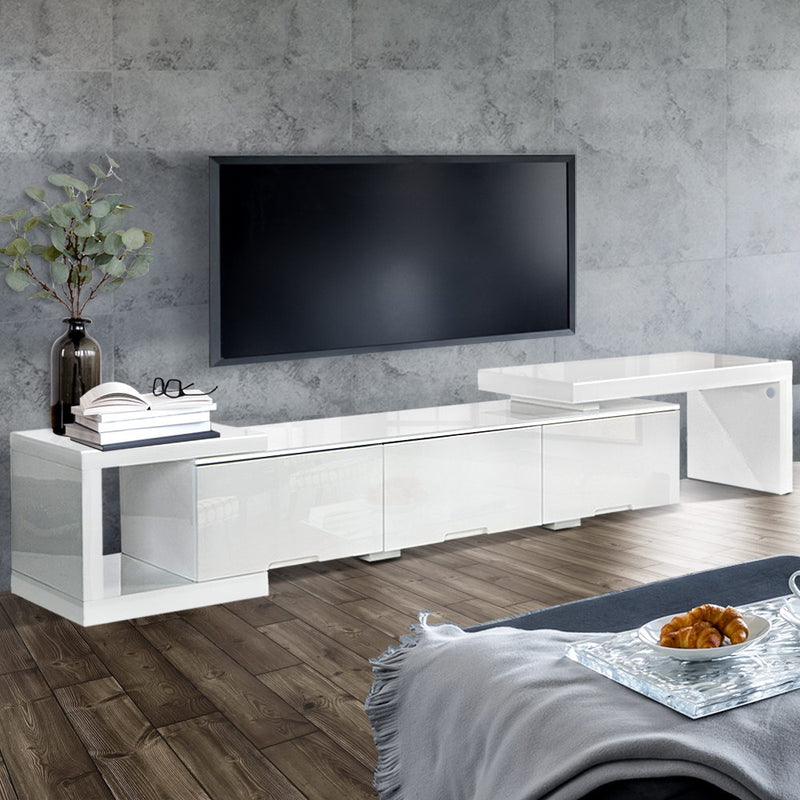 High Gloss Adjustable TV Stand Entertainment Unit - White