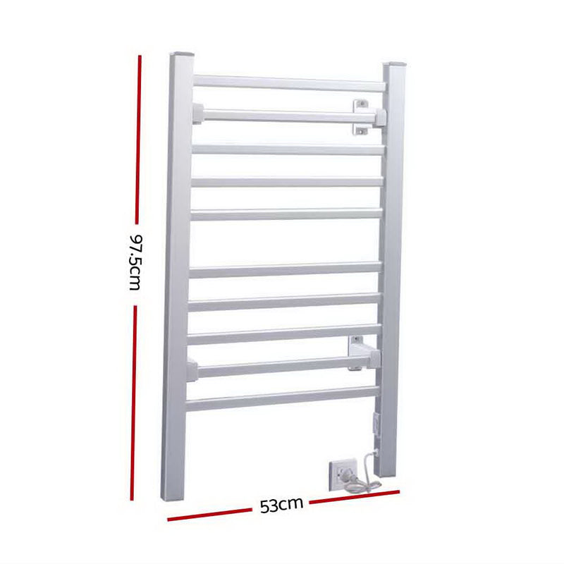 Heated Towel Rail Rack Bathroom Aluminum Electric Rails Warmer Clothes 10 Rungs