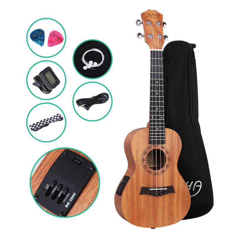 ALPHA 23 Inch Concert Ukulele Electric Mahogany Ukeleles Uke Hawaii Guitar with EQ