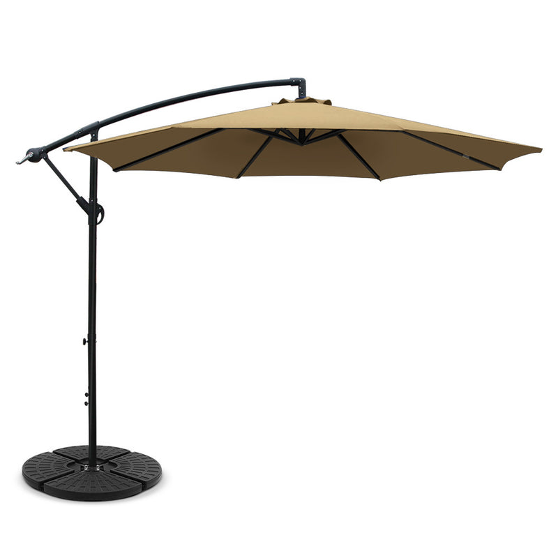 3M Umbrella with 48x48cm Base Outdoor Umbrellas Cantilever Sun Beach Garden Patio Beige