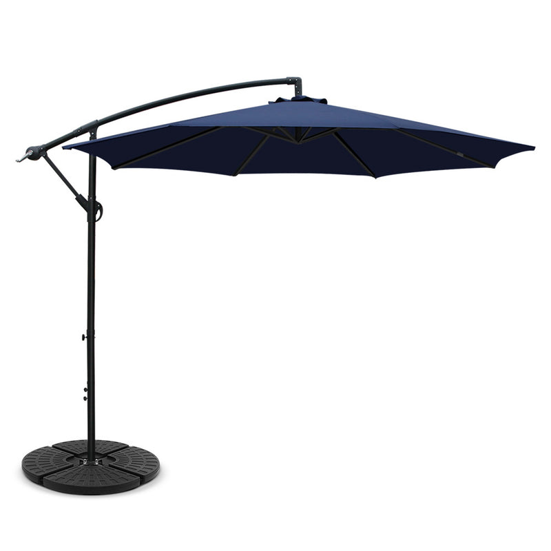 3M Umbrella with 48x48cm Base Outdoor Umbrellas Cantilever Sun Beach Garden Patio Navy