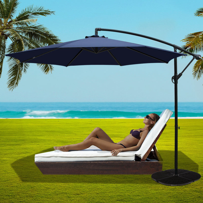 3M Umbrella with 48x48cm Base Outdoor Umbrellas Cantilever Sun Beach Garden Patio Navy