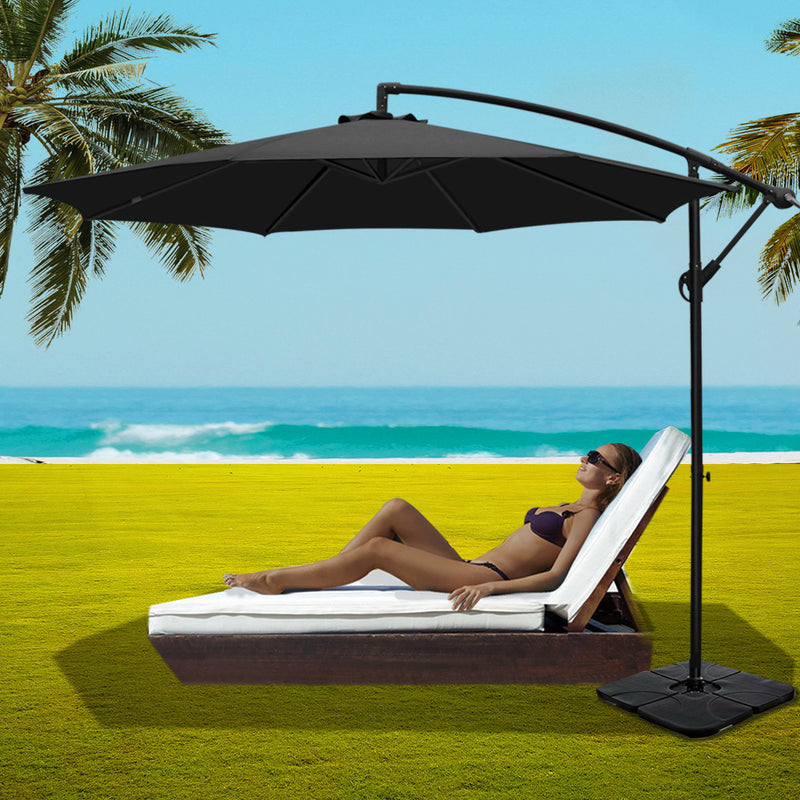 3M Umbrella with 50x50cm Base Outdoor Umbrellas Cantilever Sun Stand UV Garden Black