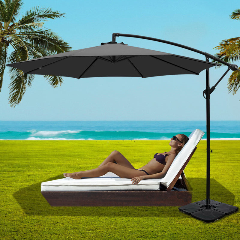 3M Umbrella with 50x50cm Base Outdoor Umbrellas Cantilever Sun Stand UV Garden Charcoal