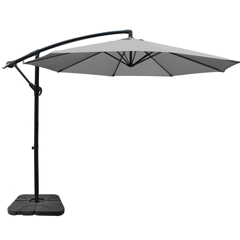 3M Umbrella with 50x50cm Base Outdoor Umbrellas Cantilever Sun Stand UV Garden Grey