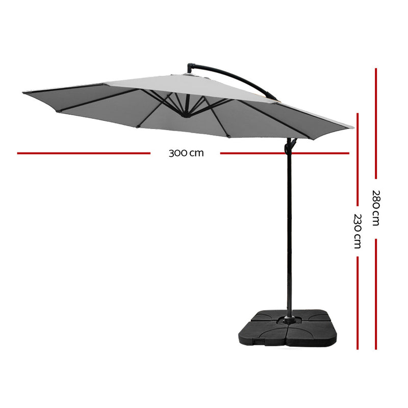 3M Umbrella with 50x50cm Base Outdoor Umbrellas Cantilever Sun Stand UV Garden Grey