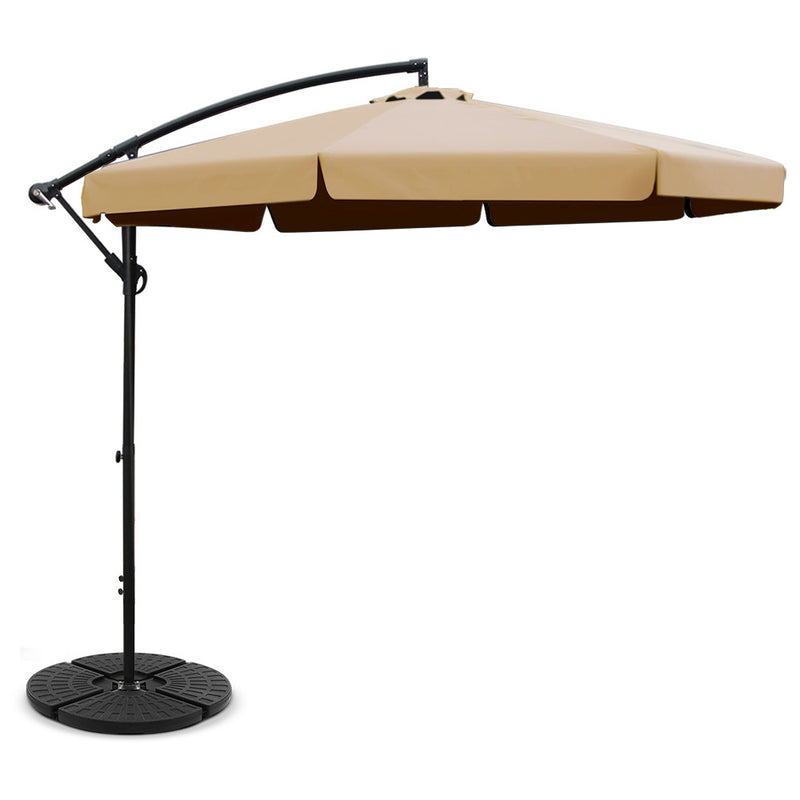 3M Umbrella with 48x48cm Base Outdoor Umbrellas Cantilever Sun Beach UV Beige