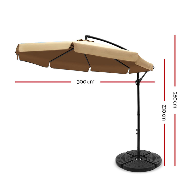 3M Umbrella with 48x48cm Base Outdoor Umbrellas Cantilever Sun Beach UV Beige