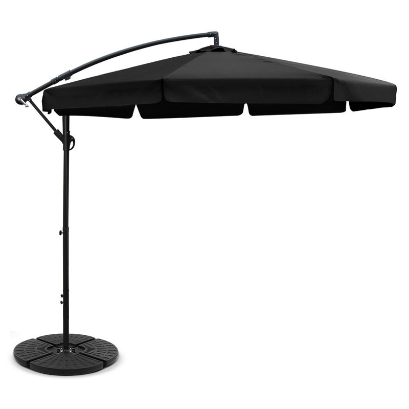 3M Umbrella with 48x48cm Base Outdoor Umbrellas Cantilever Sun Beach UV Black