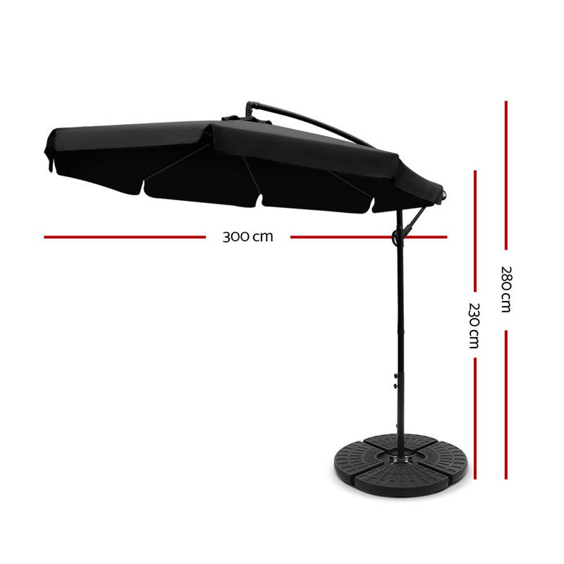 3M Umbrella with 48x48cm Base Outdoor Umbrellas Cantilever Sun Beach UV Black