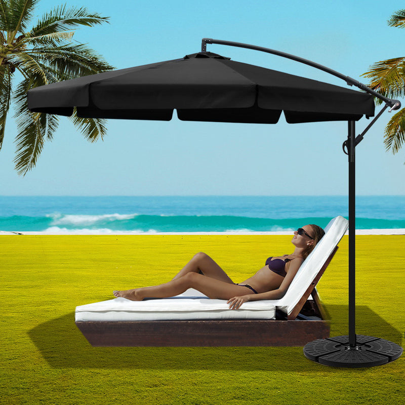 3M Umbrella with 48x48cm Base Outdoor Umbrellas Cantilever Sun Beach UV Black