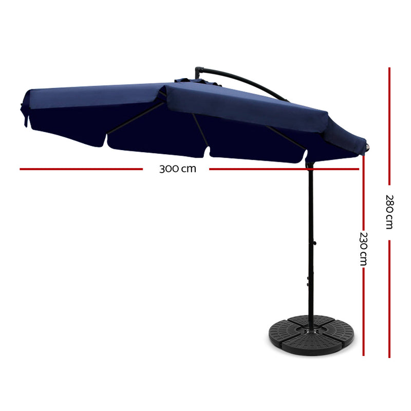 3M Umbrella with 48x48cm Base Outdoor Umbrellas Cantilever Sun Beach UV Navy