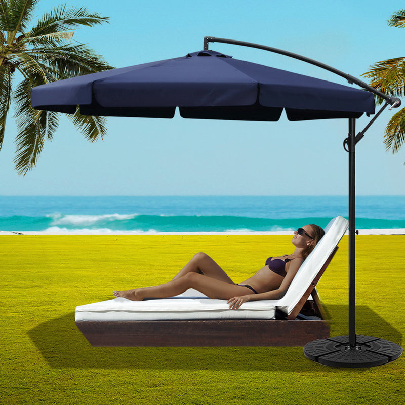 3M Umbrella with 48x48cm Base Outdoor Umbrellas Cantilever Sun Beach UV Navy