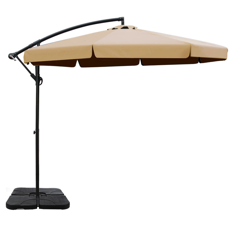 3M Umbrella with 50x50cm Base Outdoor Umbrellas Cantilever Patio Sun Beach UV Beige