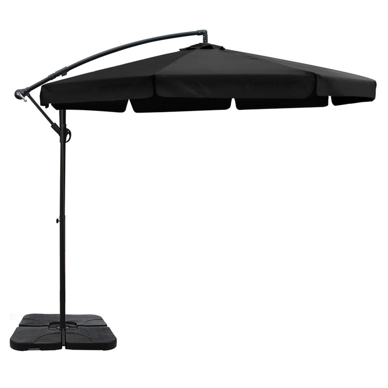 3M Umbrella with 50x50cm Base Outdoor Umbrellas Cantilever Patio Sun Beach UV Black