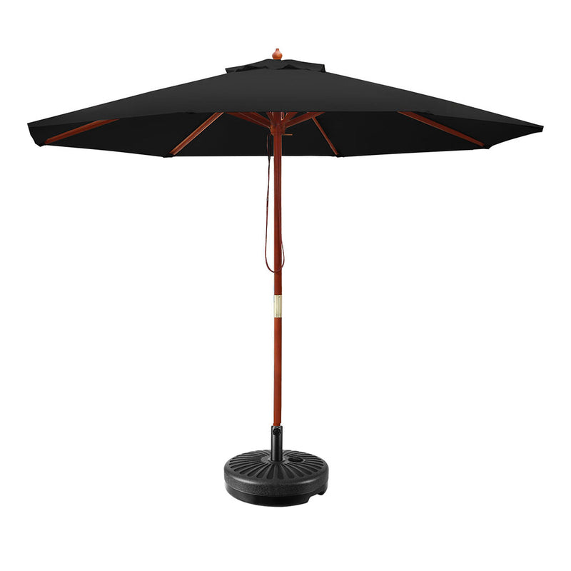 2.7M Umbrella with Base Outdoor Pole Umbrellas Garden Stand Deck Black