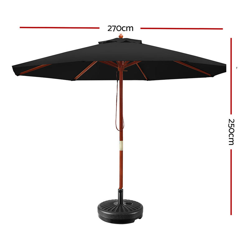 2.7M Umbrella with Base Outdoor Pole Umbrellas Garden Stand Deck Black