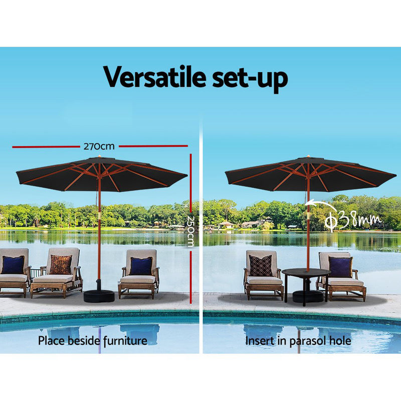 2.7M Umbrella with Base Outdoor Pole Umbrellas Garden Stand Deck Black