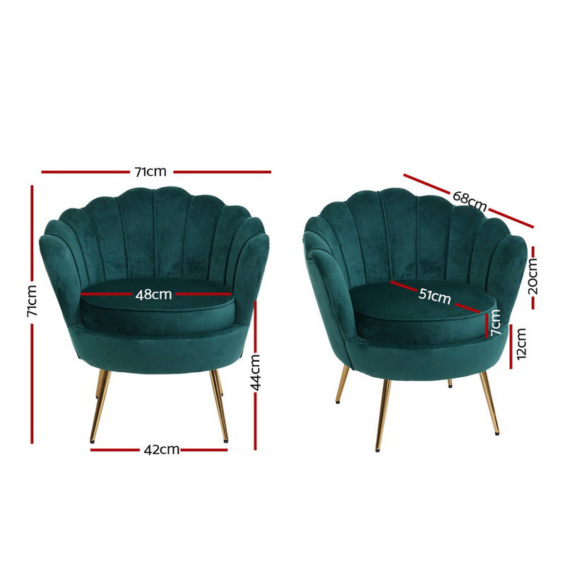 Armchair Lounge Chair Accent Armchairs Retro Lounge Accent Chair Single Sofa Velvet Shell Back Seat Green