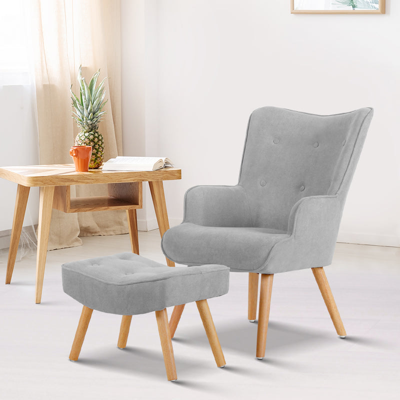 Armchair and Ottoman - Light Grey