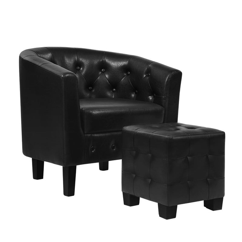 Armchair Lounge Chair Ottoman Tub Accent Chairs PU Leather Sofa Armchairs Black