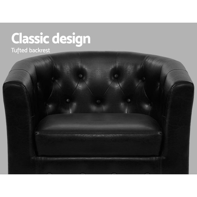 Armchair Lounge Chair Ottoman Tub Accent Chairs PU Leather Sofa Armchairs Black