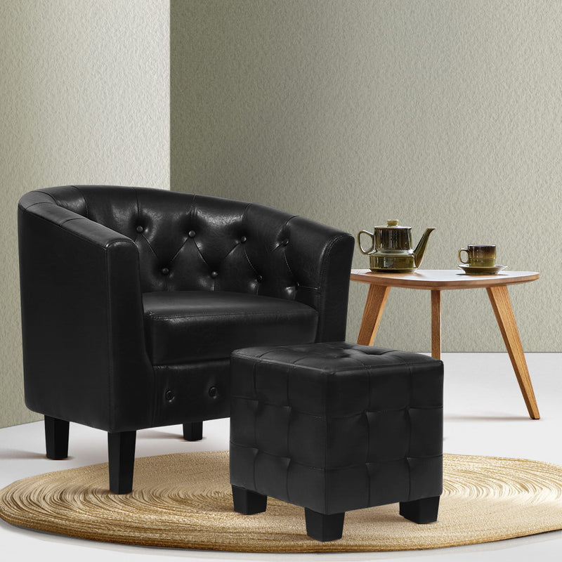 Armchair Lounge Chair Ottoman Tub Accent Chairs PU Leather Sofa Armchairs Black