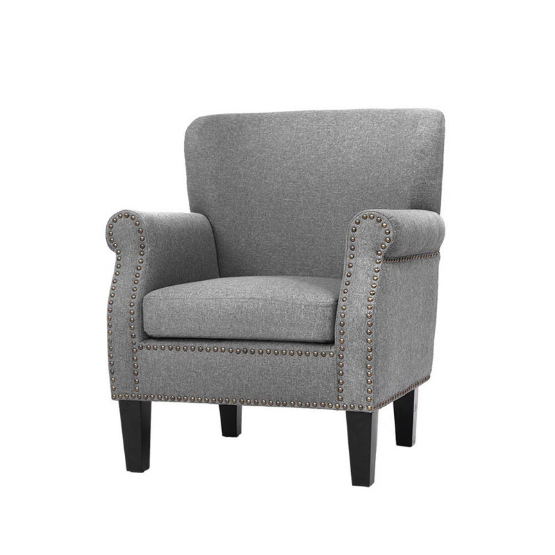 Armchair Accent Chair Retro Armchairs Lounge Accent Chair Single Sofa Linen Fabric Seat Grey