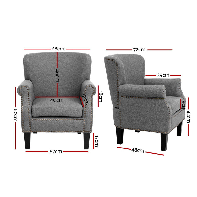 Armchair Accent Chair Retro Armchairs Lounge Accent Chair Single Sofa Linen Fabric Seat Grey