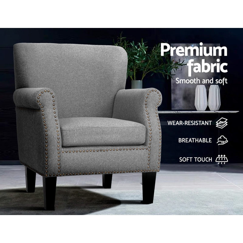 Armchair Accent Chair Retro Armchairs Lounge Accent Chair Single Sofa Linen Fabric Seat Grey