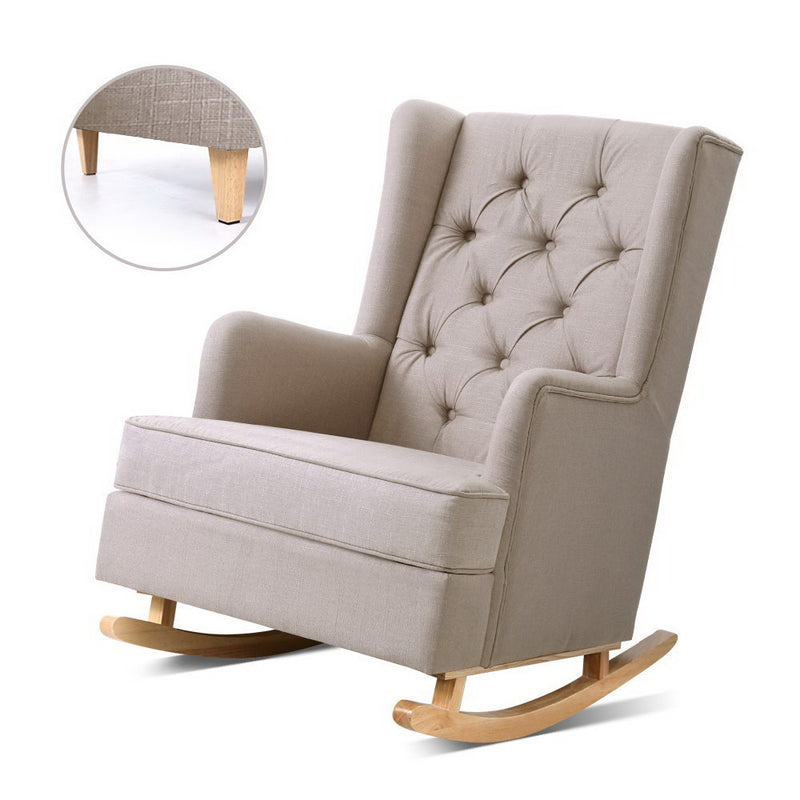 Rocking Armchair Feedining Chair Fabric Armchairs Lounge Recliner Beige