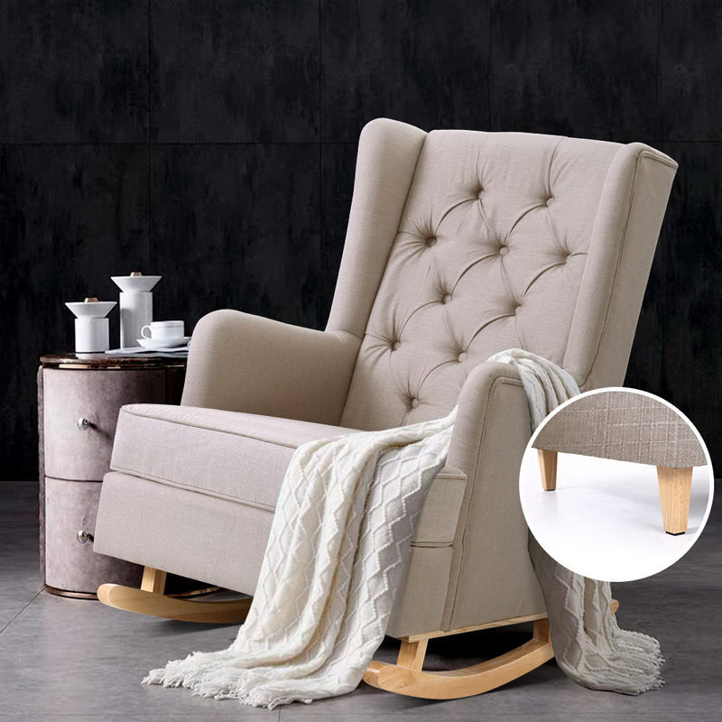 Rocking Armchair Feedining Chair Fabric Armchairs Lounge Recliner Beige