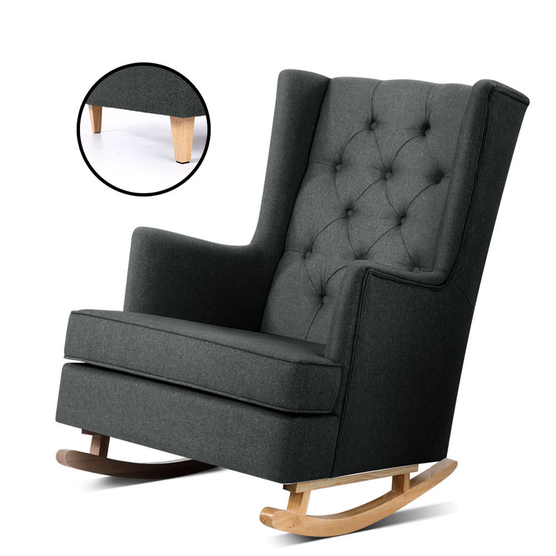 Rocking Armchair Feeding Chair Fabric Armchairs Lounge Recliner Charcoal