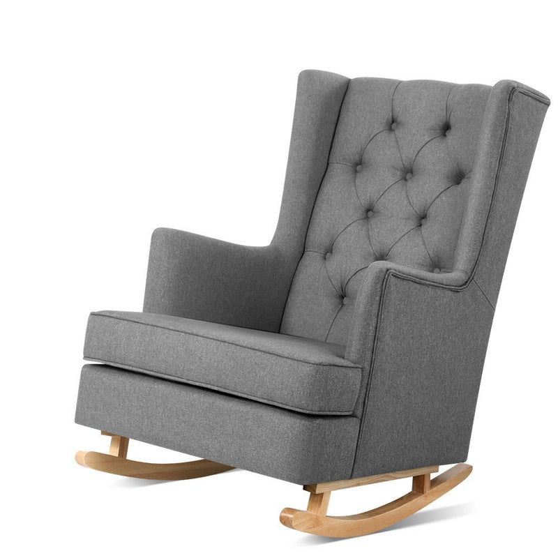 Rocking Armchair Feeding Chair Linen Fabric Armchairs Lounge Retro Grey