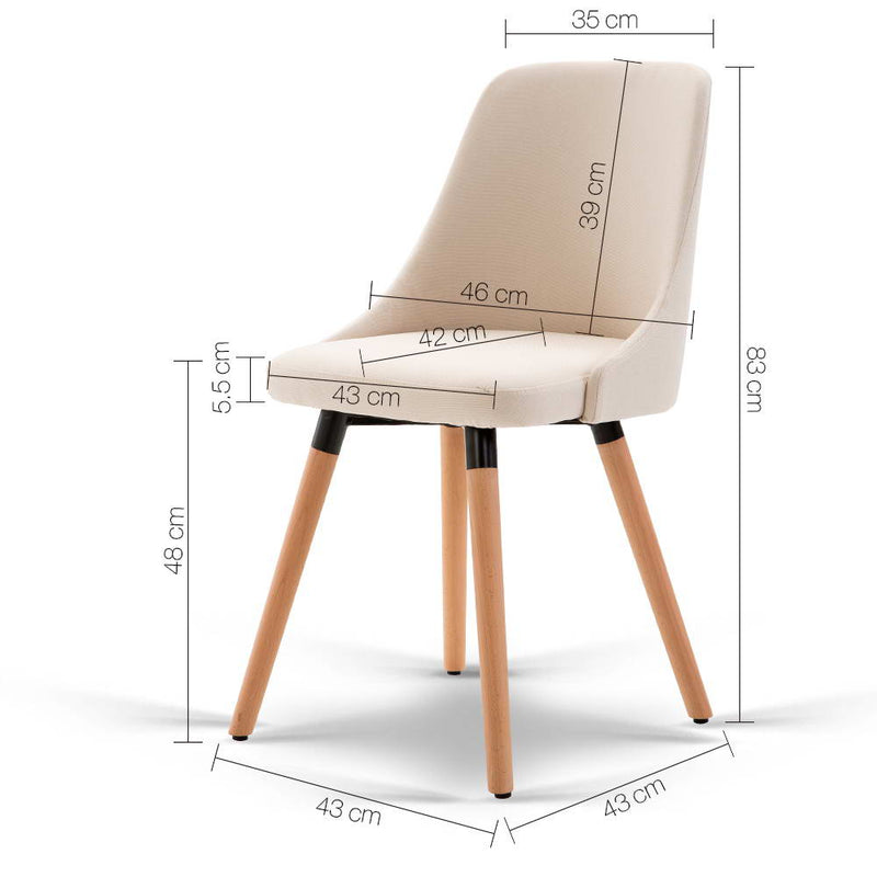 Set of 2 Fabric Dining Chair - Beige