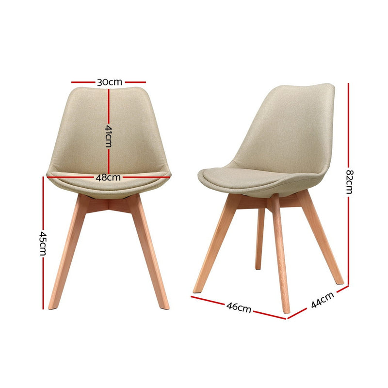 Set of 2 DSW Dining Chairs Retro Replica Kitchen Chair Cafe Beige Fabric