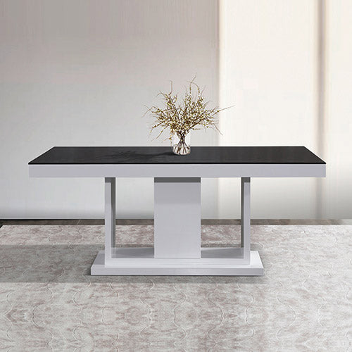 Espresso Dining Table Black Glass & White Painting