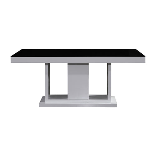 Espresso Dining Table Black Glass & White Painting