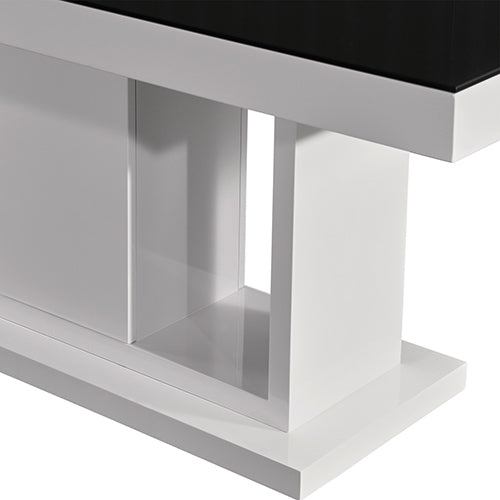 Espresso Dining Table Black Glass & White Painting