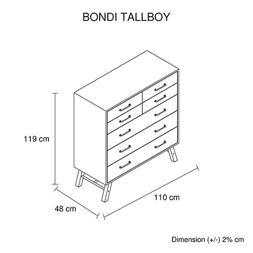 Bondi Tallboy 7 Drawers Ozzy Colour