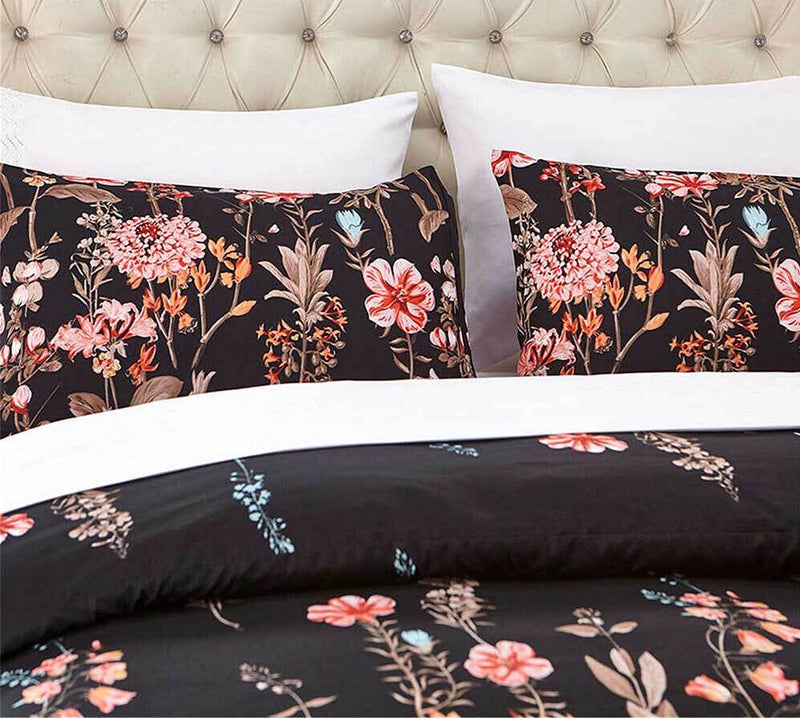 King Size 3pcs Floral Black Quilt Cover Set(3PCS)