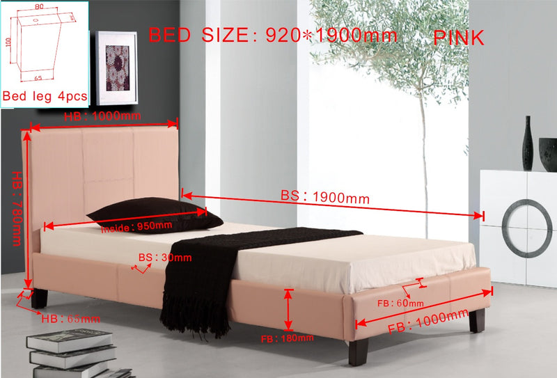 Single PU Leather Bed Frame Pink