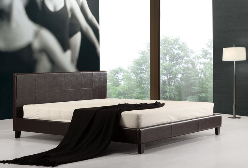 King PU Leather Bed Frame Brown