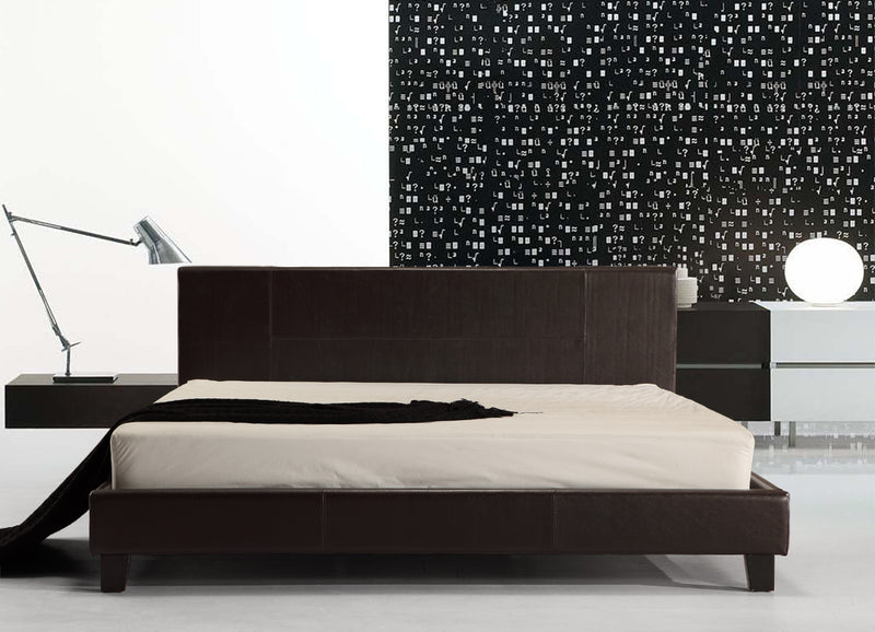 King PU Leather Bed Frame Brown