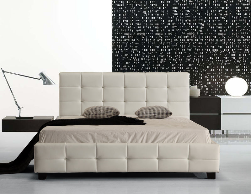 Queen PU Leather Deluxe Bed Frame White