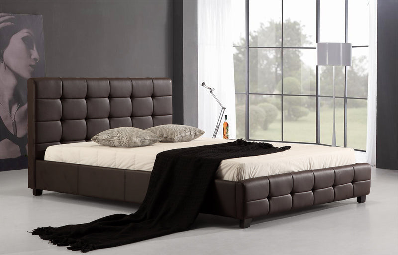 Queen PU Leather Deluxe Bed Frame Brown